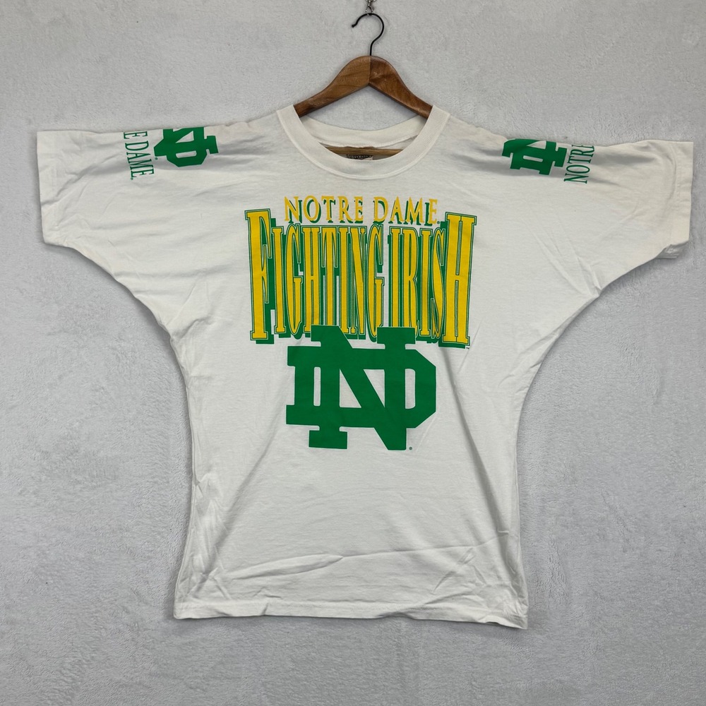 Vintage Notre Dame Fighting Irish Graphic‎ T Shirt Mens Large White Red Oak